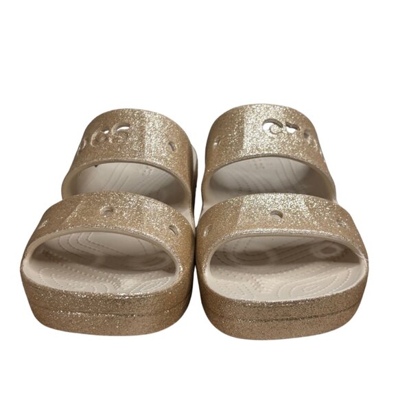 CROCS Baya Wedge Platform Flip Flop Slide Sandal Glitter Gold Women's Size 10 - Picture 3 of 7